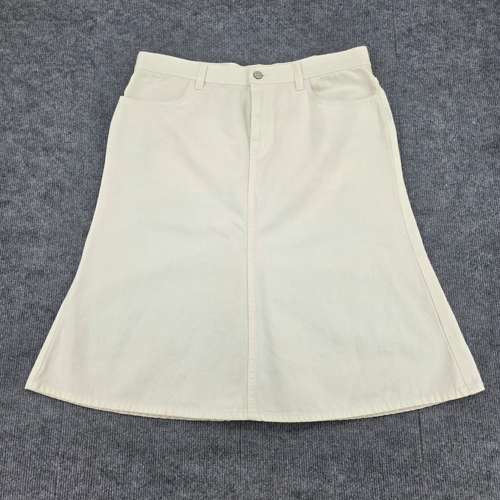 Lauren Ralph Lauren Cream Denim A-Line Midi Skirt Size 14 Off White Cotton
